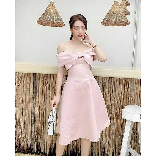 Đầm nơ trễ vai