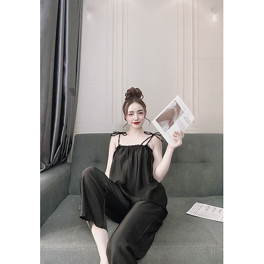 Bộ đồ ngủ lụa 2 dây quần dài siêu dễ thương