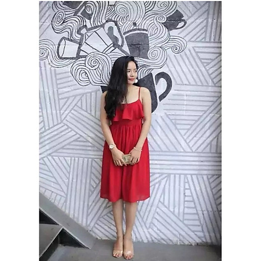 Đầm thời trang voan 2 dây bèo ( đen)