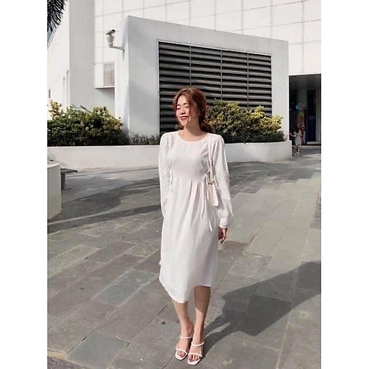 Đầm - váy buộc nơ eo nhiều màu ( đen, be, trắng)