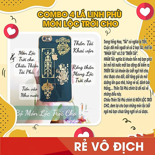 4 Miếng dán linh phù THẦN TÀI KHAI VẬN - RỒNG THẦN MANG LỘC TRỜI CHO - TIỀN VÔ NHƯ NƯỚC - MÓN LỘC TRỜI CHO CHIÊU THIÊN TÀI PHÚ