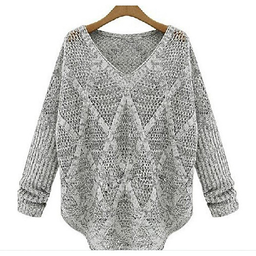 Áo len nữ form rộng cổ tim thu đông - Xám