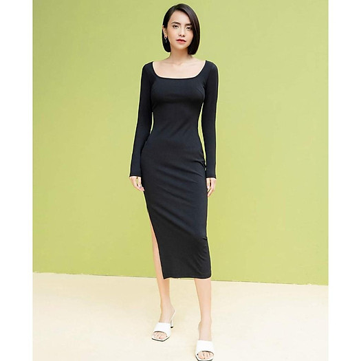 Đầm đen ôm body tay dài, xẻ tà sang chảnh bigsize váy đầm nữ đẹp đi biển giá rẻ