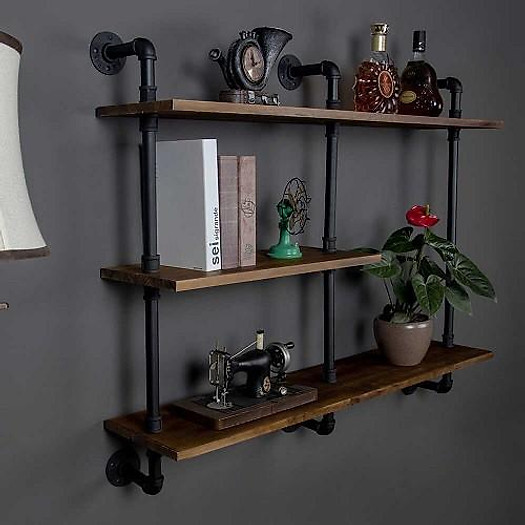 Kệ ống nước treo tường vintage, kệ ống nước trang trí chất liệu ống sắt cao cấp decor phòng đẹp, quán cà phê