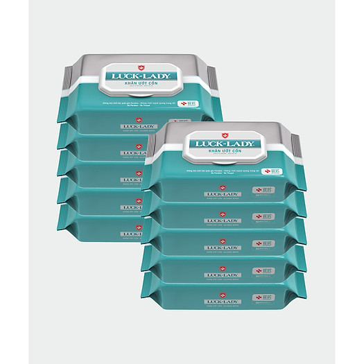 Com bo 10 gói khăn ướt cồn luck lady 50 tờ
