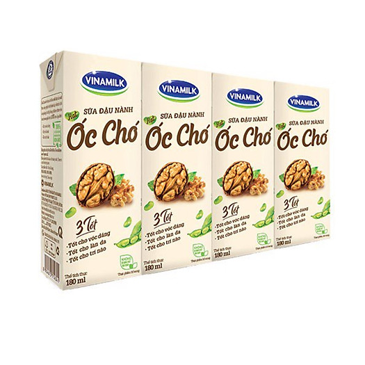 COMBO 6 LỐC SỮA ĐẬU NÀNH VINAMILK HẠT ÓC CHÓ - LỐC 4 HỘP X 180ML