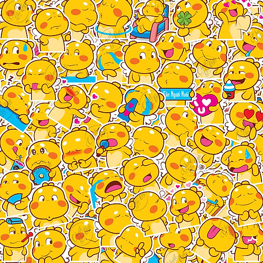 Set 30 Sticker khủng long Vàng Qoobee hình dán có ép lụa