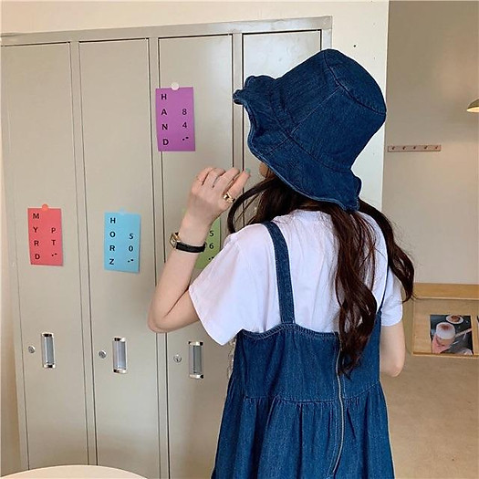 Váy (đầm) denim retro dài 2 dây- hàng nhập-kèm nón