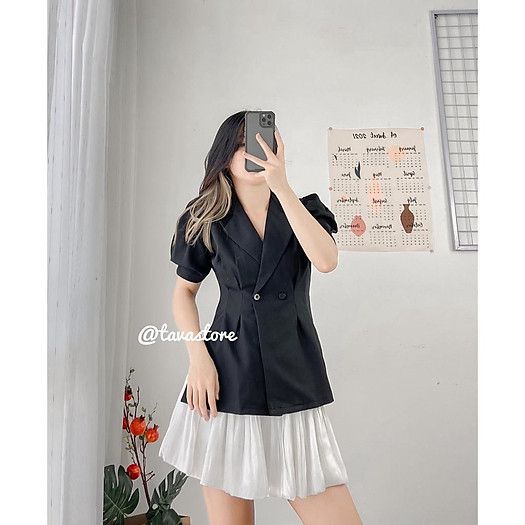 Set áo vest chân váy bồng