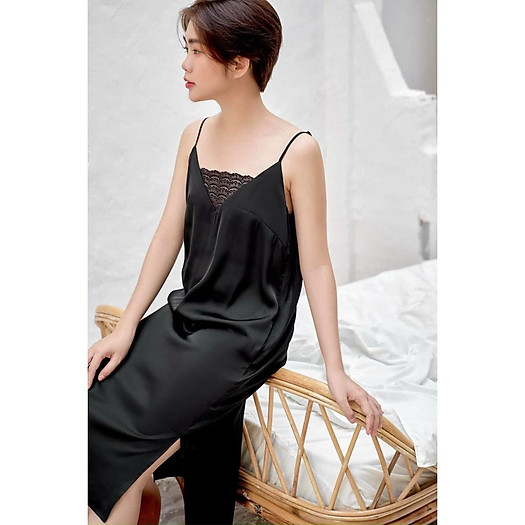 Mua Váy ngủ lụa ,đầm ngủ lụa dáng dài mặc nhà 2 dây phối ren ĐỦ MÀU ĐỦ SIZE  - Hồng - S tại Hantu Shop SG | Tiki