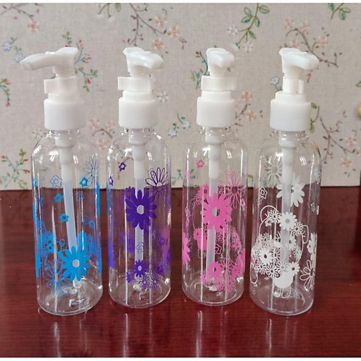Chai nhựa pet vòi nhấn 100ml loại in hoa cao cấp