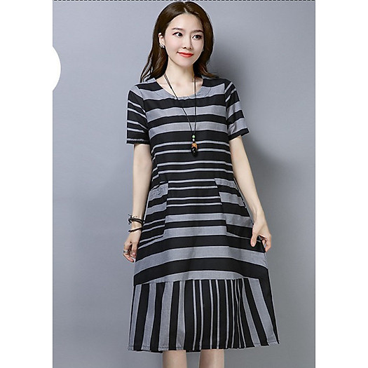 Đầm suông sọc ngang form dài 4D0411