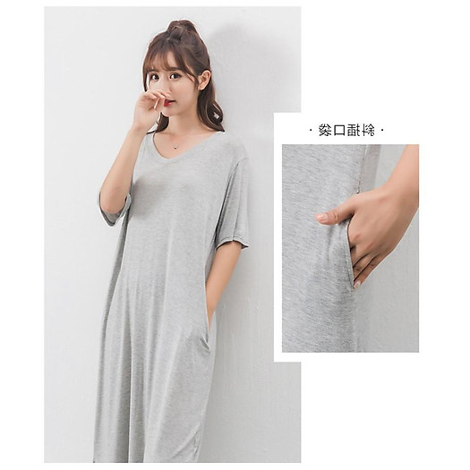 Váy dáng suông cổ tim xẻ tà túi 2 bên