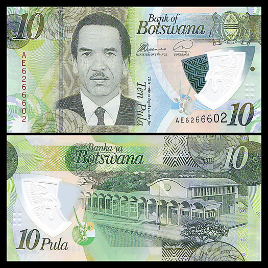 Tiền châu Phi, 10 Pula cộng hòa Botswana polymer