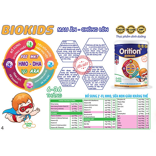SỮA ORITION BIOKIDS DÀNH CHO TRẺ BIẾNG ĂN, CHẬM LỚN, GIÚP TRẺ ĂN NGON, NGỦ NGON, CHO HỆ TIÊU HÓA CỦA BÉ KHỎE MẠNH- 900G