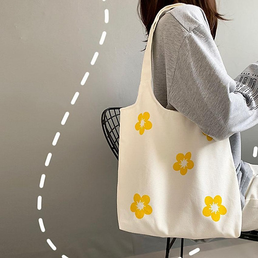 SỈ Túi tote vải bố đựng đồ canvas đeo chéo Hình Hoa Mai Siêu Hot