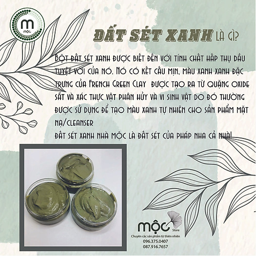 Bột Đất Sét Xanh đắp mặt nguyên chất từ thiên nhiên 100ml handmade