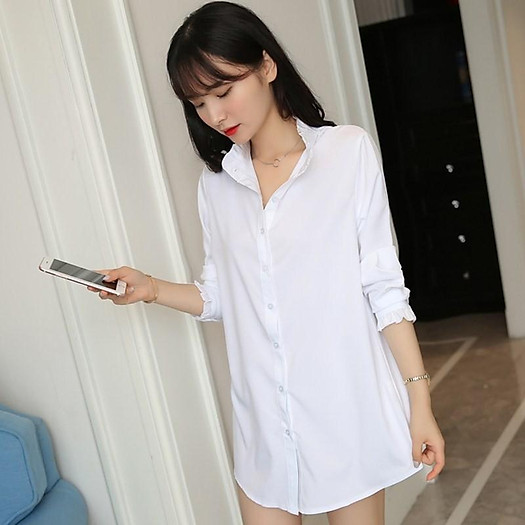 Áo sơ mi trắng nhún bèo