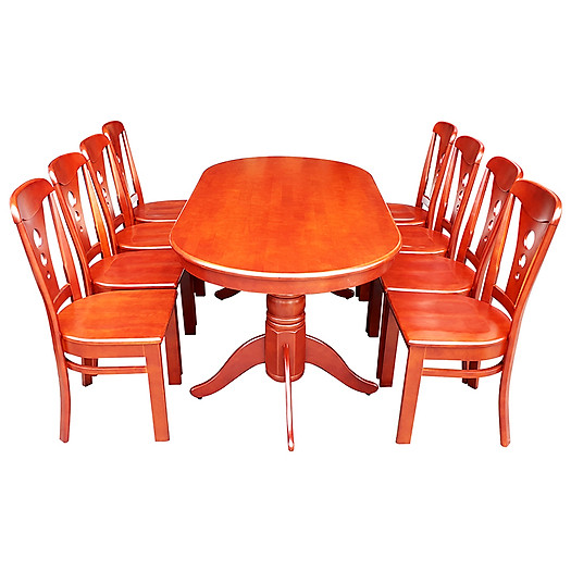 Bộ Bàn Ăn Hiện Đại OVal Gỗ Cao Su Tự Nhiên 1m8 8 Ghế
