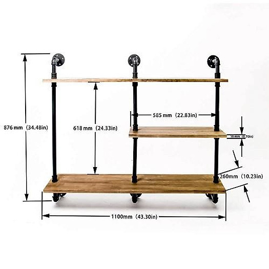 Kệ ống nước treo tường vintage, kệ ống nước trang trí chất liệu ống sắt cao cấp decor phòng đẹp, quán cà phê