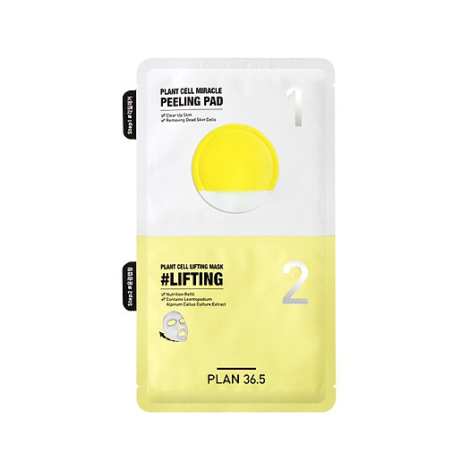 Mặt Nạ 2 Bước Tẩy Tế Bào Chết & Nâng Cơ Lifting Peel Plan36.5 Hàn Quốc - Tăng Độ Đàn Hồi, Cung Cấp Dưỡng Chất & Cải Thiện Nếp Nhăn - Chiết Xuất Từ Tế Bào Gốc Thực Vật (10g + 25g/ Miếng) (10 Miếng/ Hộp)