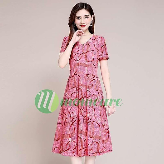 Váy Đầm Xoè Hoa Tone Hồng 3D Đẹp Sang Trọng Cao Cấp Akina Dress