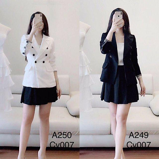 Sét áo vest nút chân váy xòe