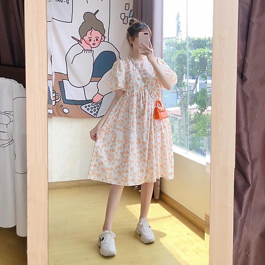 ĐẦM BABYDOLL HOẠ TIẾT HOA NHÍ ULZZANG TAY PHỒNG