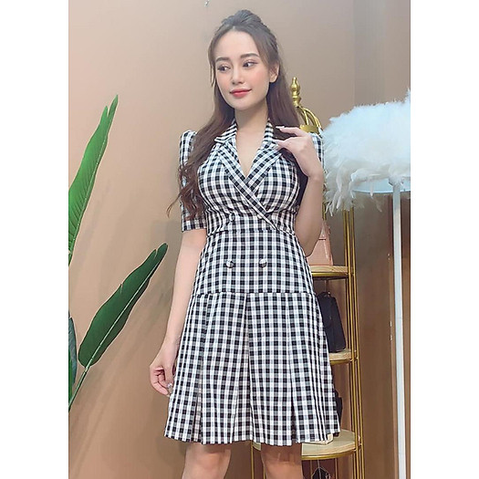 Đầm Xòe Caro Công Sở 2 Lớp Thời Trang