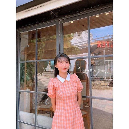 ĐẦM CARO CỔ SƠ MI TAY PHỒNG THIẾT KẾ