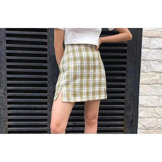 Chân váy ngắn kẻ sọc (ảnh thật tự mặc)