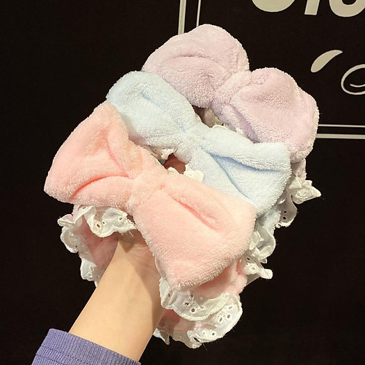 Băng đô rửa mặt trái đào, nơ ren xinh xắn cho nữ, cài tóc ở nhà