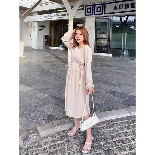 Đầm - váy buộc nơ eo nhiều màu ( đen, be, trắng)
