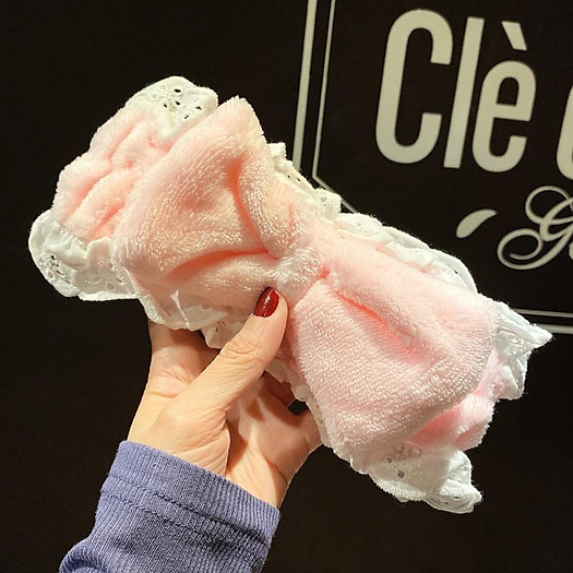 Băng đô rửa mặt trái đào, nơ ren xinh xắn cho nữ, cài tóc ở nhà