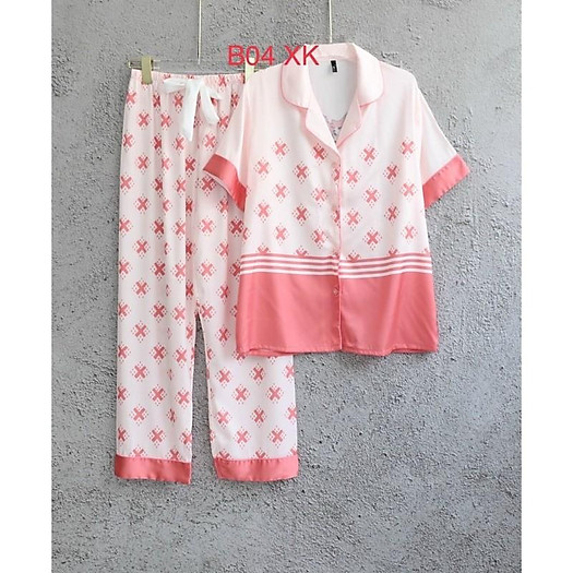 BỘ PIJAMA SATIN LỤA CAO CẤP TAY NGẮN HỒNG L.V