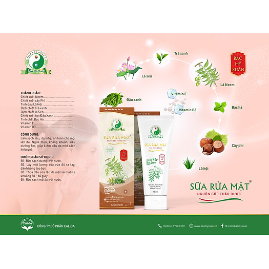 Sửa Rửa Mặt Chiết Xuất 100% Thảo Mộc Thiên Nhiên Giảm Mụn Kiềm Dầu Loại Bỏ Mụn Đầu Đen Sạch Sâu Lành Tính Không Kích Ứng Da Đặc Biệt Phù Hợp Cho Da Khô Dầu Nhờn Nhạy Cảm Lọ 135ml Bảo Mỹ Xuân