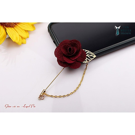 Ghim cài áo vest lapel pin hoa vải xích nhiều màu - Phụ kiện cưới, chú rể tặng kèm hộp