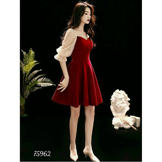 Đầm xòe dự tiệc tay lỡ phối lưới thanh lịch size từ 40-70k