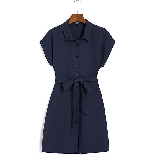 ĐẦM SƠ MI DÂY EO XANH ĐEN