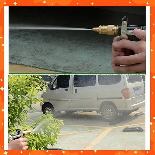 Bộ dây vòi xịt nước rửa xe, tưới cây . tăng áp 3 lần, loại 3m, 5m 206236Dđầu đồng, đai