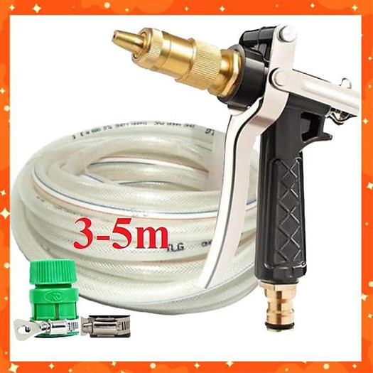 Bộ dây vòi xịt nước rửa xe, tưới cây . tăng áp 3 lần, loại 3m, 5m 206236Dđầu đồng, đai