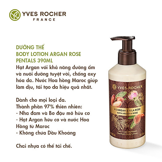 Sữa Dưỡng Thể Yves Rocher Argan Rose Petals Hammam Body Lotion (390ml) -  Săn chắc da | ChuyenMakeUp.com