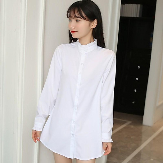 Áo sơ mi trắng nhún bèo