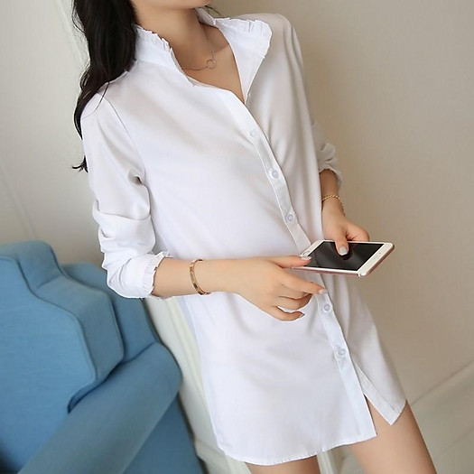 Áo sơ mi trắng nhún bèo