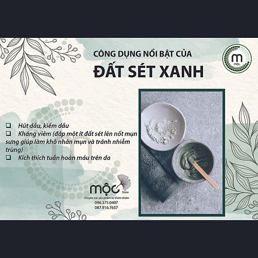 Bột Đất Sét Xanh đắp mặt nguyên chất từ thiên nhiên 100ml handmade