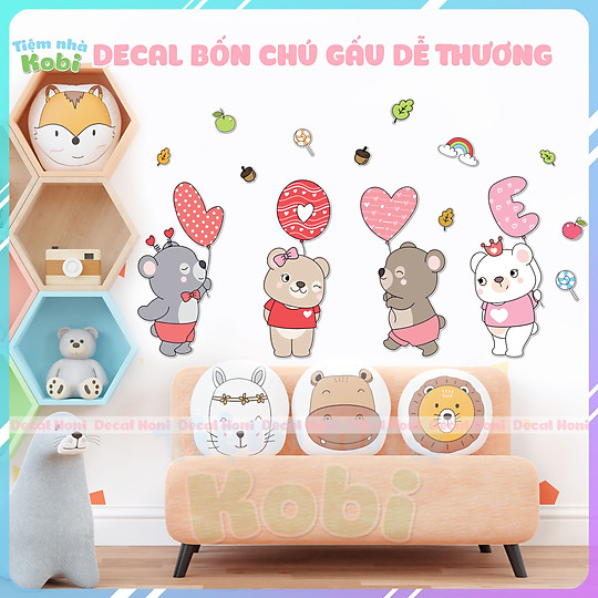 Mua Tranh Decal Dán Tường Cho Bé Decal Bốn Chú Gấu Dễ Thương tại ...