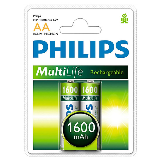 Pin Sạc Philips NiMH AA 1600mAh R6B2A160 ( 2 Viên AA ) 