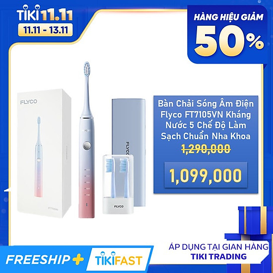 Bàn chải sóng âm điện flyco ft7105vn kháng nước 5 chế độ làm sạch chuẩn - ảnh sản phẩm 1