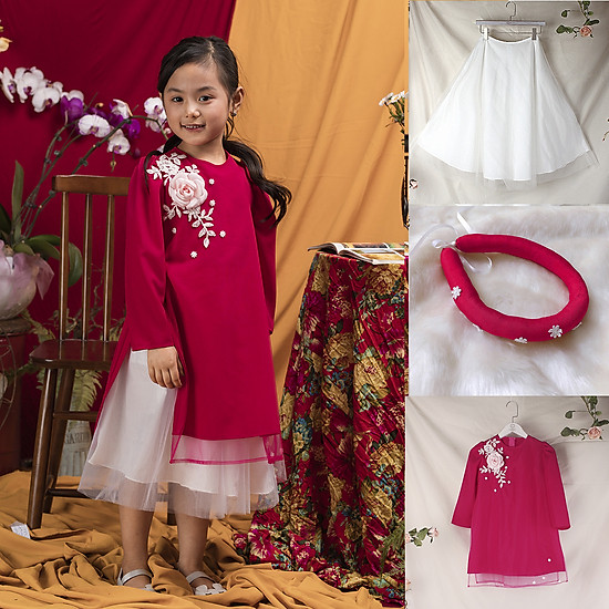 Set áo dài cách tân bé gái hồng mặc tết siêu xinh - ảnh sản phẩm 2