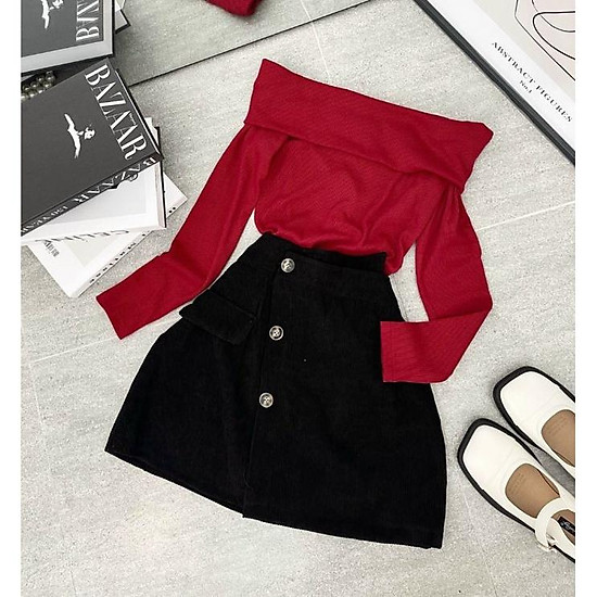 Set áo đỏ hai dây kèm chân váy đen ngắn GLAMDOLL – Hizu Dress Up